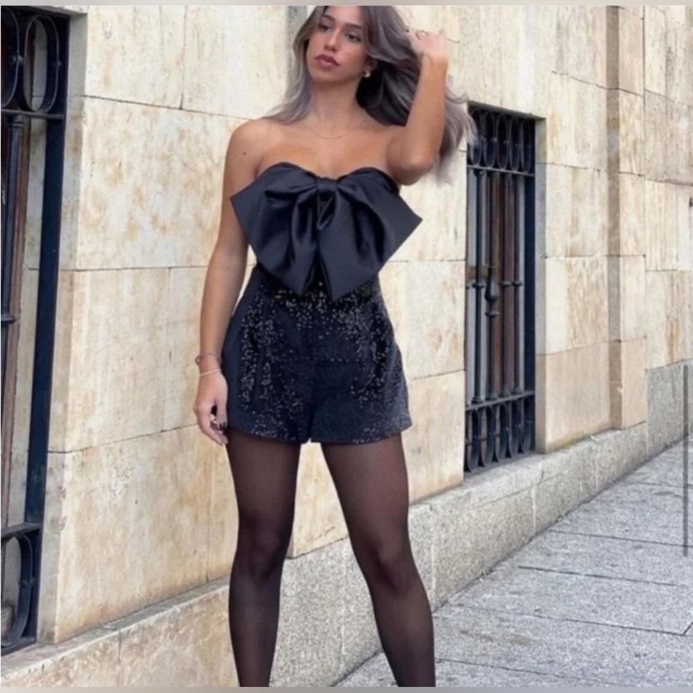 Zara sequin romper with a cute bow: Party Collection